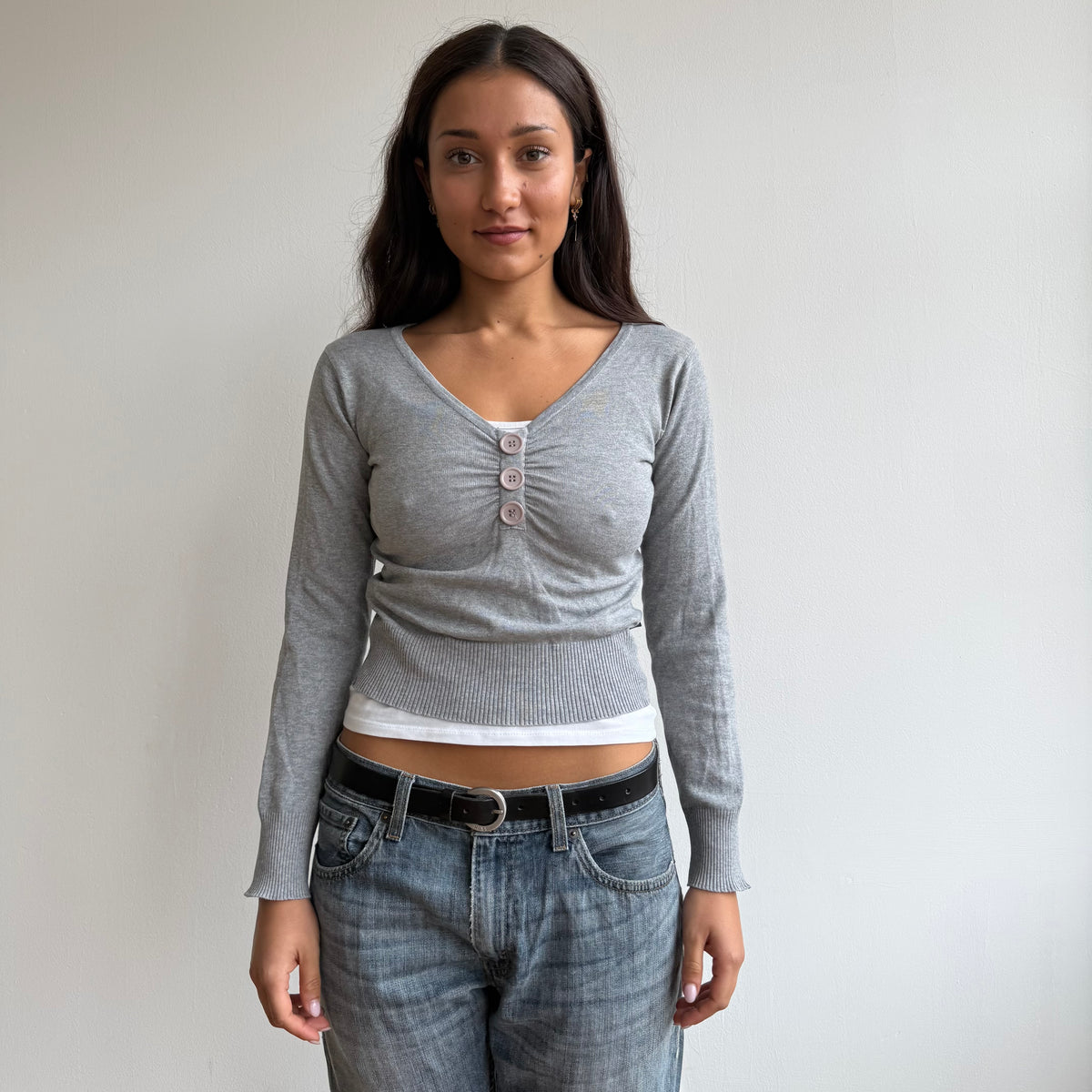 Grey button cropped knit - Size S