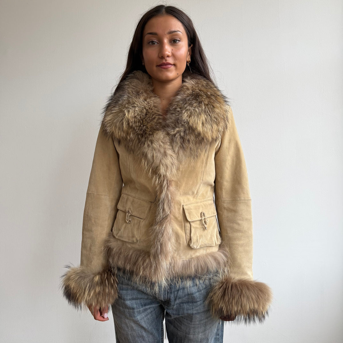 Brown leather suede afghan coat - Size M