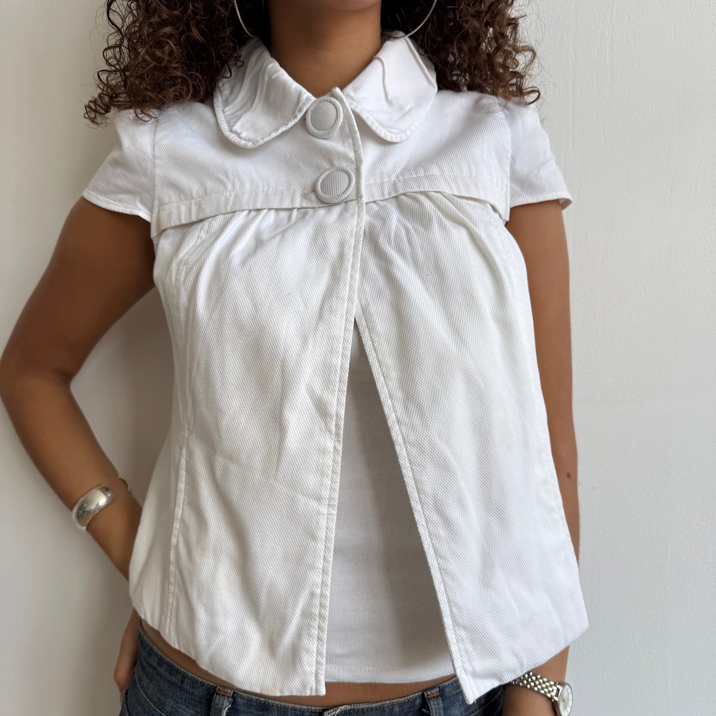 White short sleeve button peacoat - Size S + M