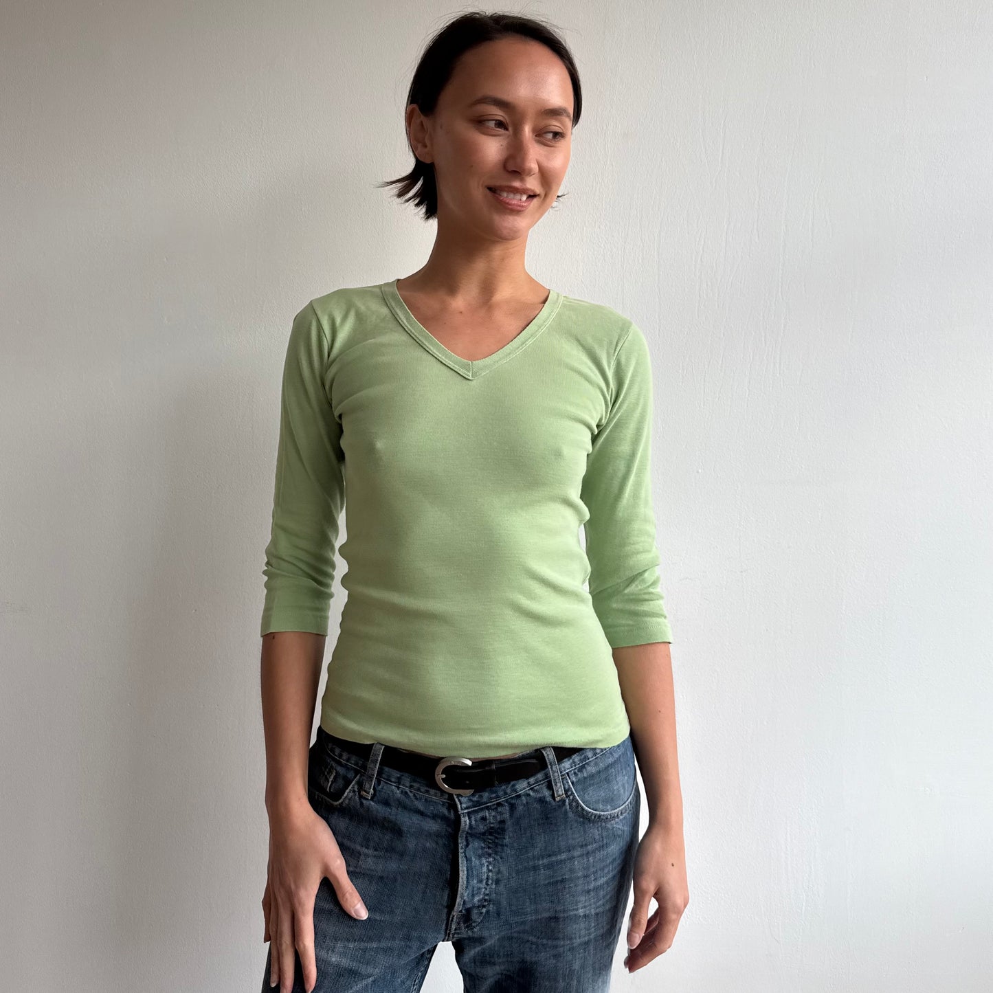 Apple green 3/4 sleeve top - Size S