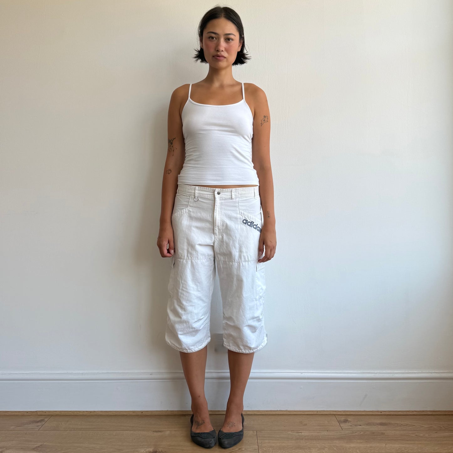 White Adidas cargo capris - Size M