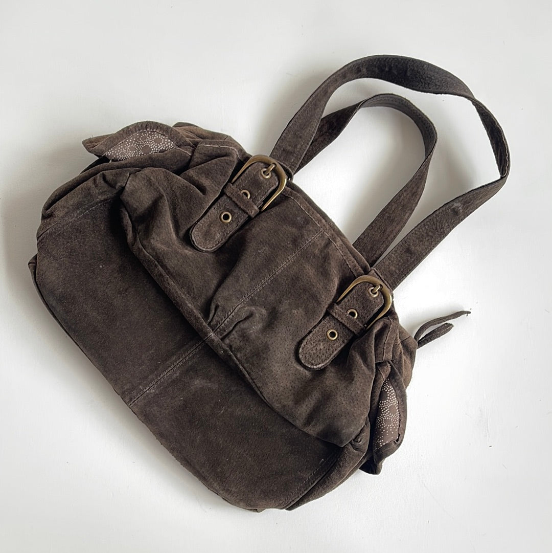 Brown suede buckle bag