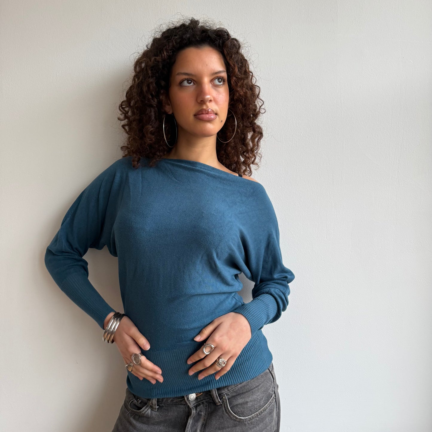 Teal slouchy knit jumper - Size S-M