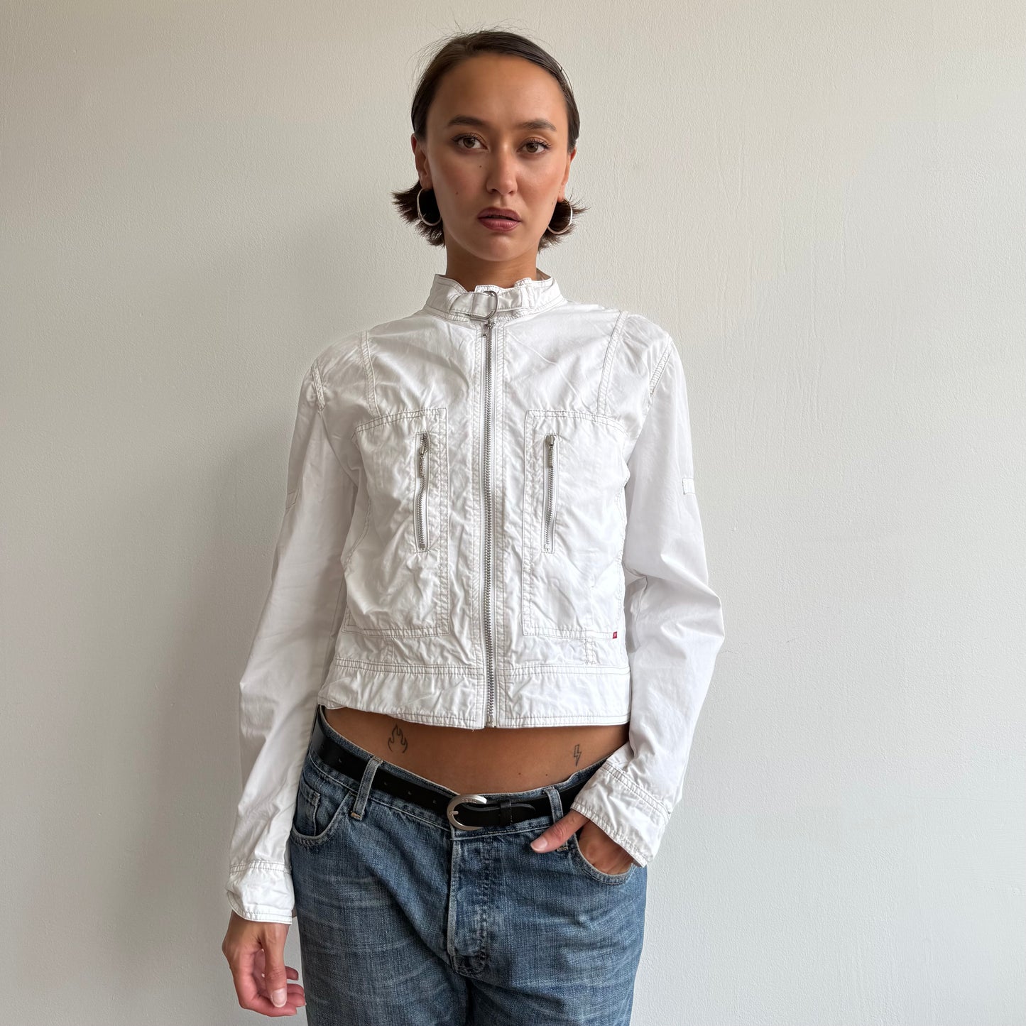 White cargo zip up jacket - Size M