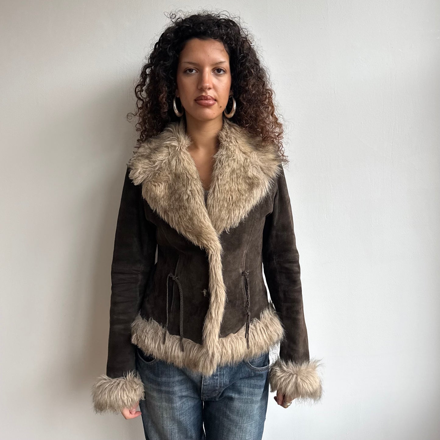 Brown suede faux fur afghan - Size M