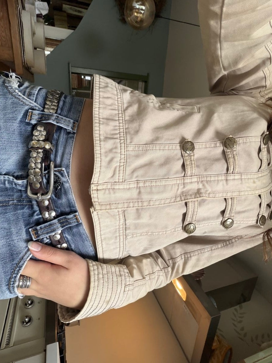 Beige zip up military jacket - Size S