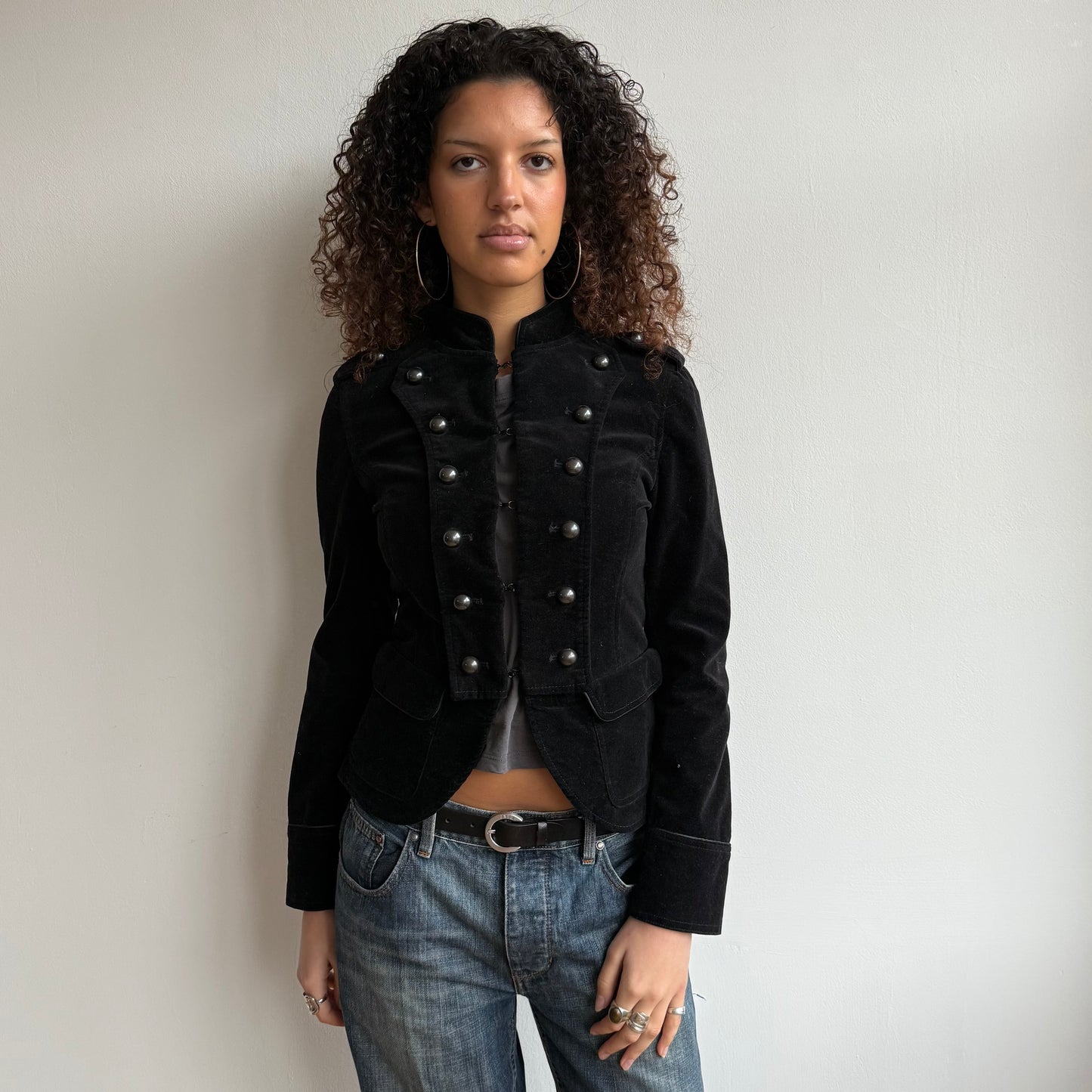 Black velvet military jacket - Size S/M