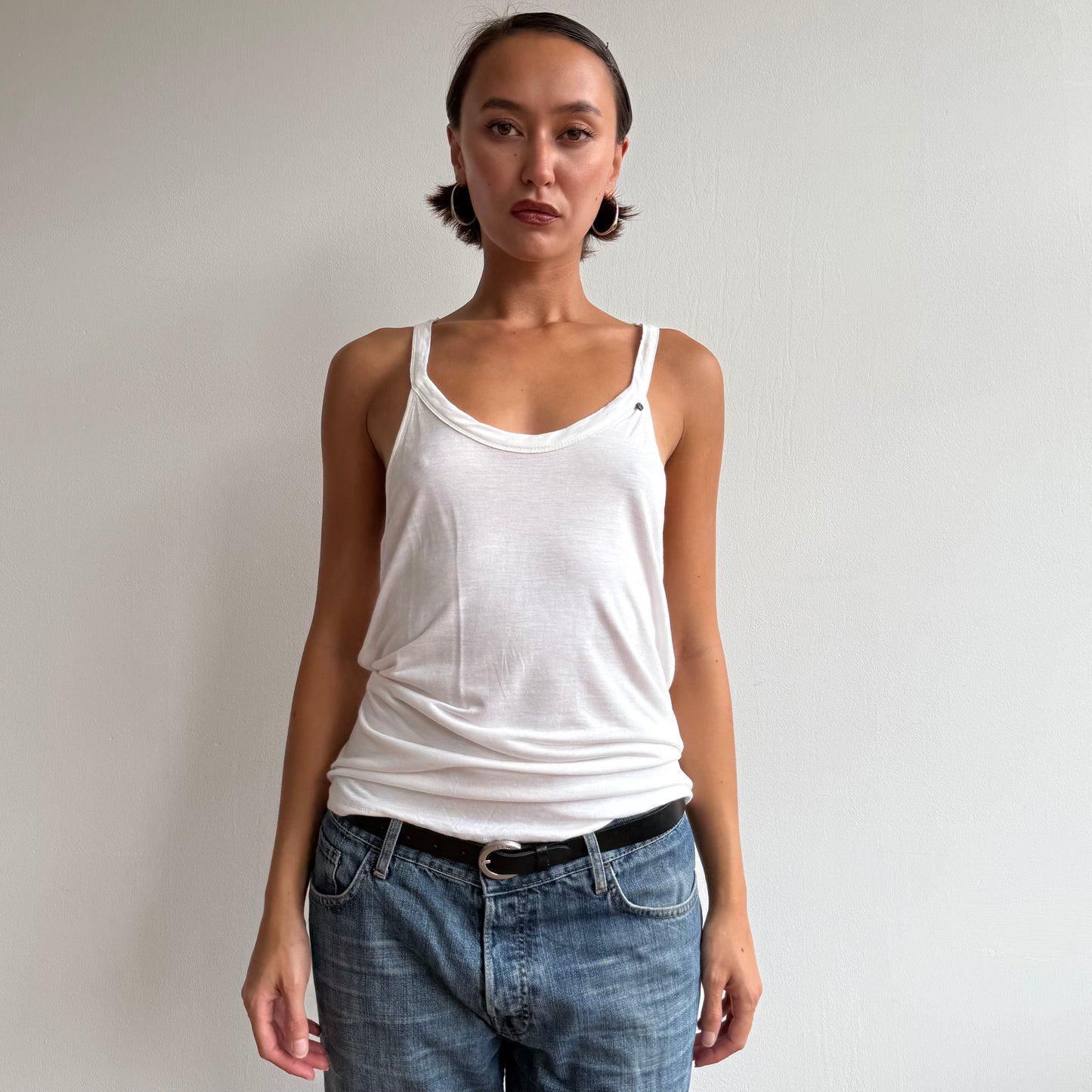White + neon yellow sequin top - Size S