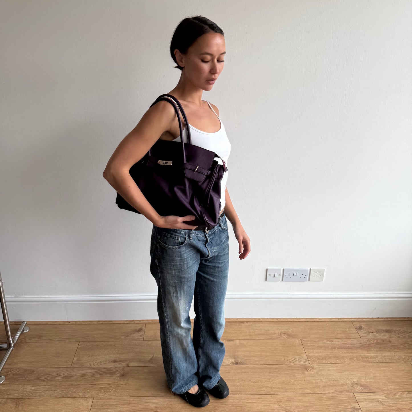 Purple leather ‘firkin’ bag - One Size