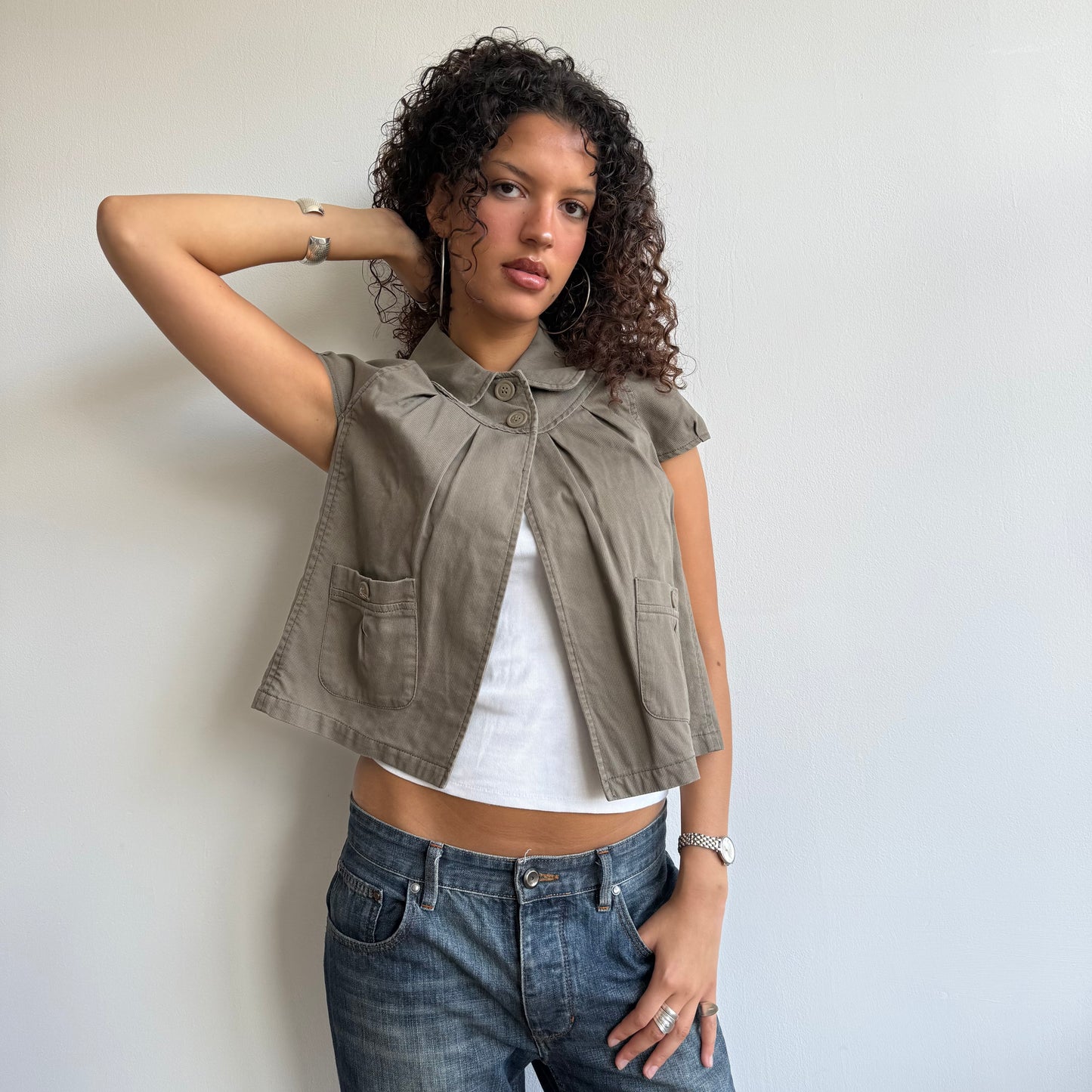 Khaki short sleeve peacoat - Size S