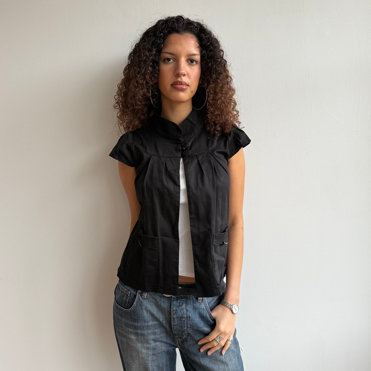 Black short sleeve peacoat - Size M