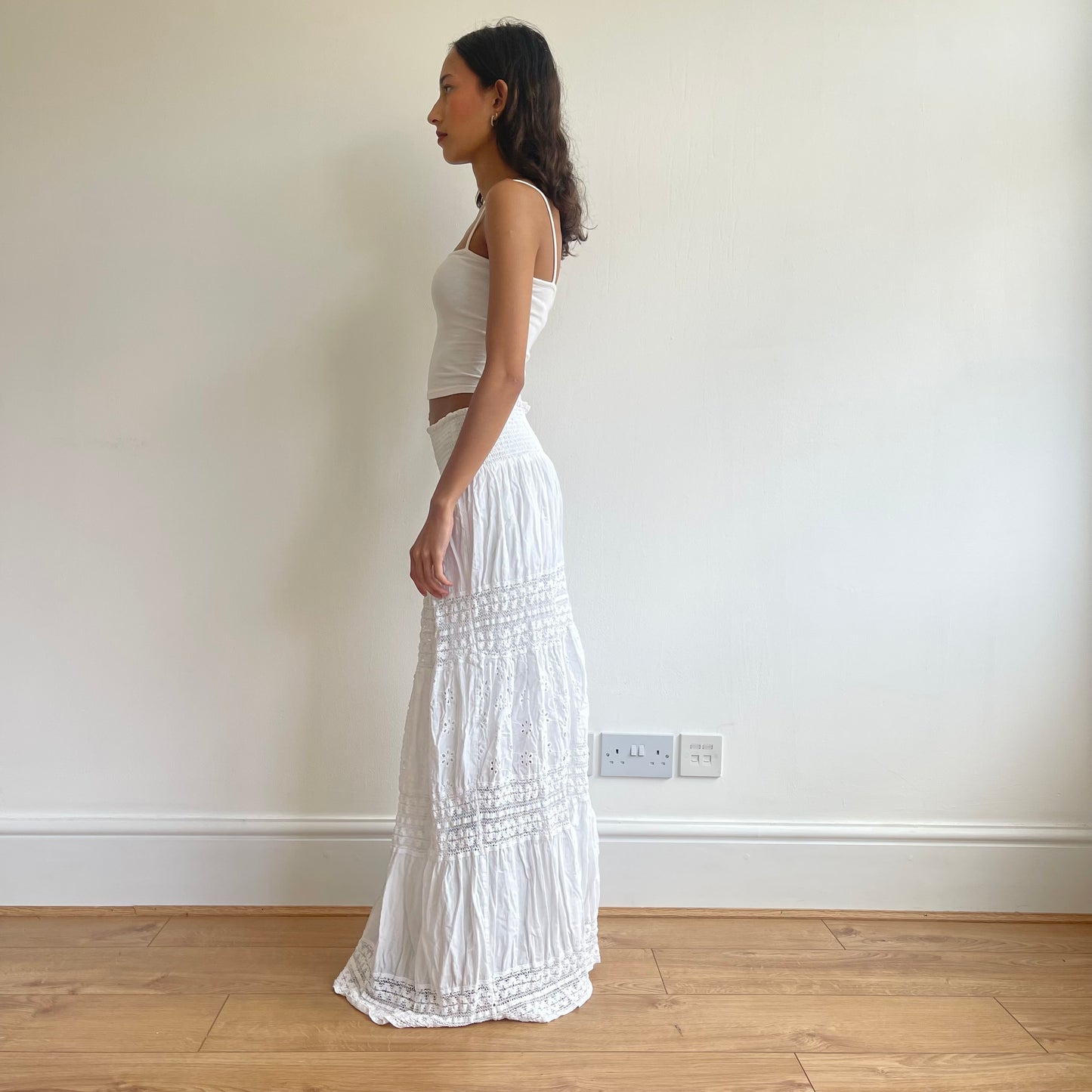 White broderie maxi skirt - OS