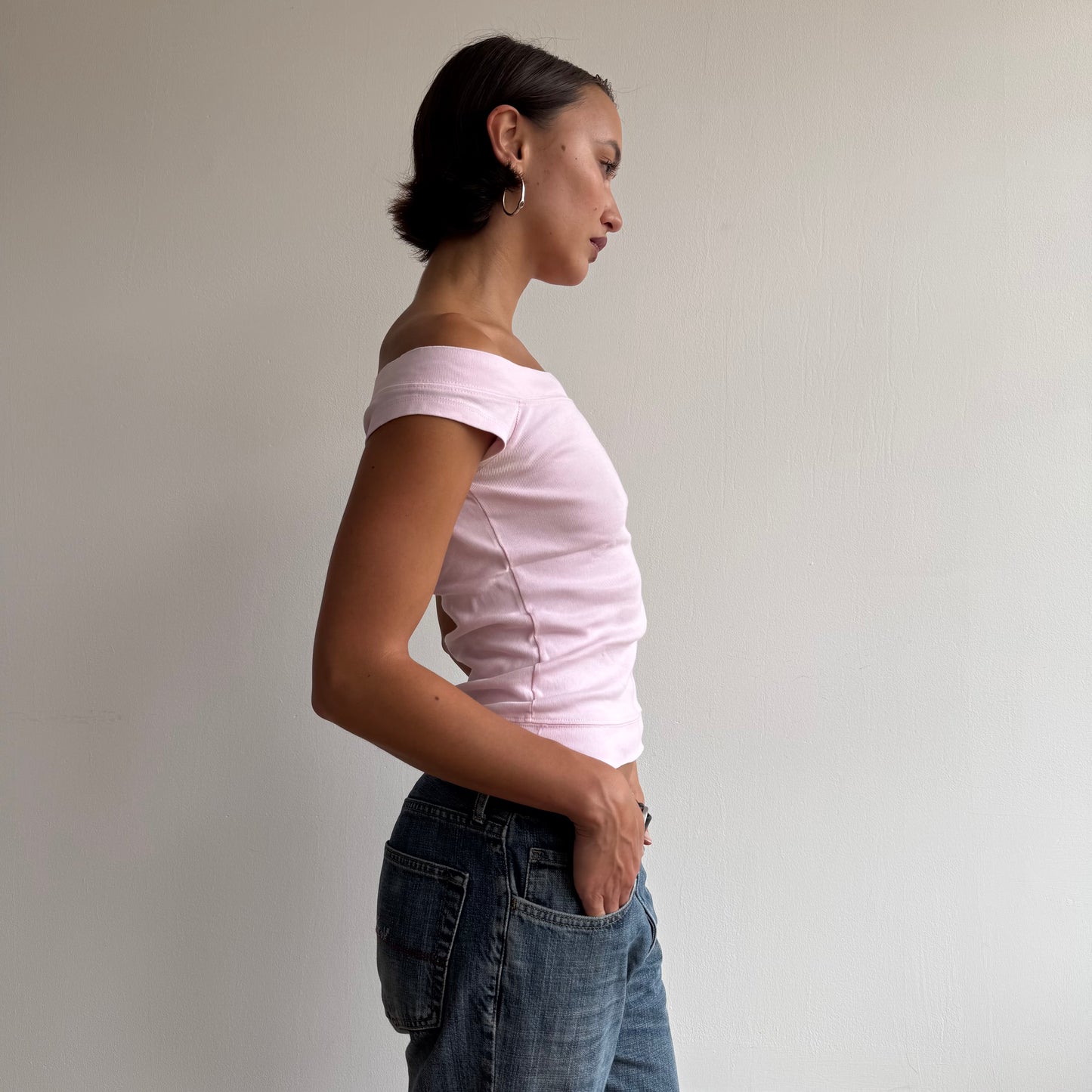 Baby pink Bardot baby tee - Size S/M