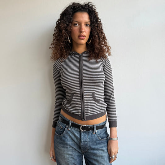 Brown + grey striped hoodie - Size XS/S