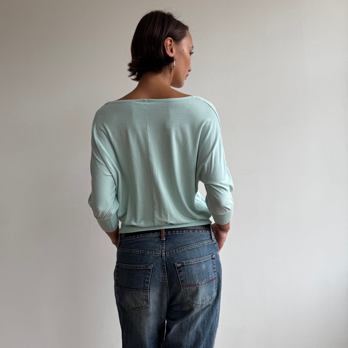 Turquoise batwing slouchy top - Size M