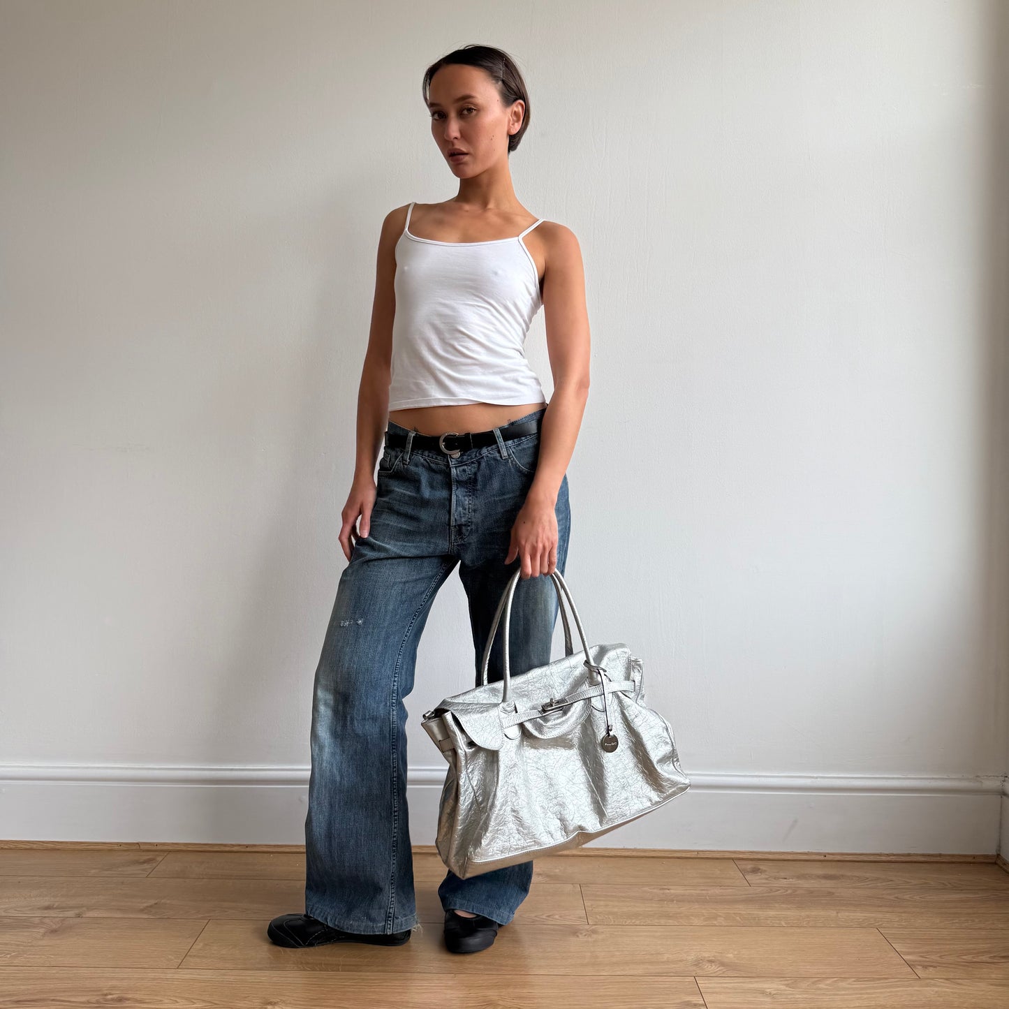 Silver leather ‘firkin’ bag - One Size