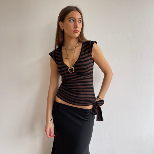 Brown and black stripe top - Size S