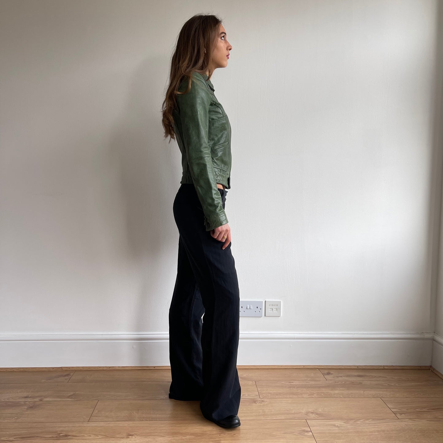 Green leather jacket - Size XS