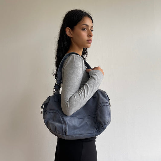 Blue leather slouchy bag