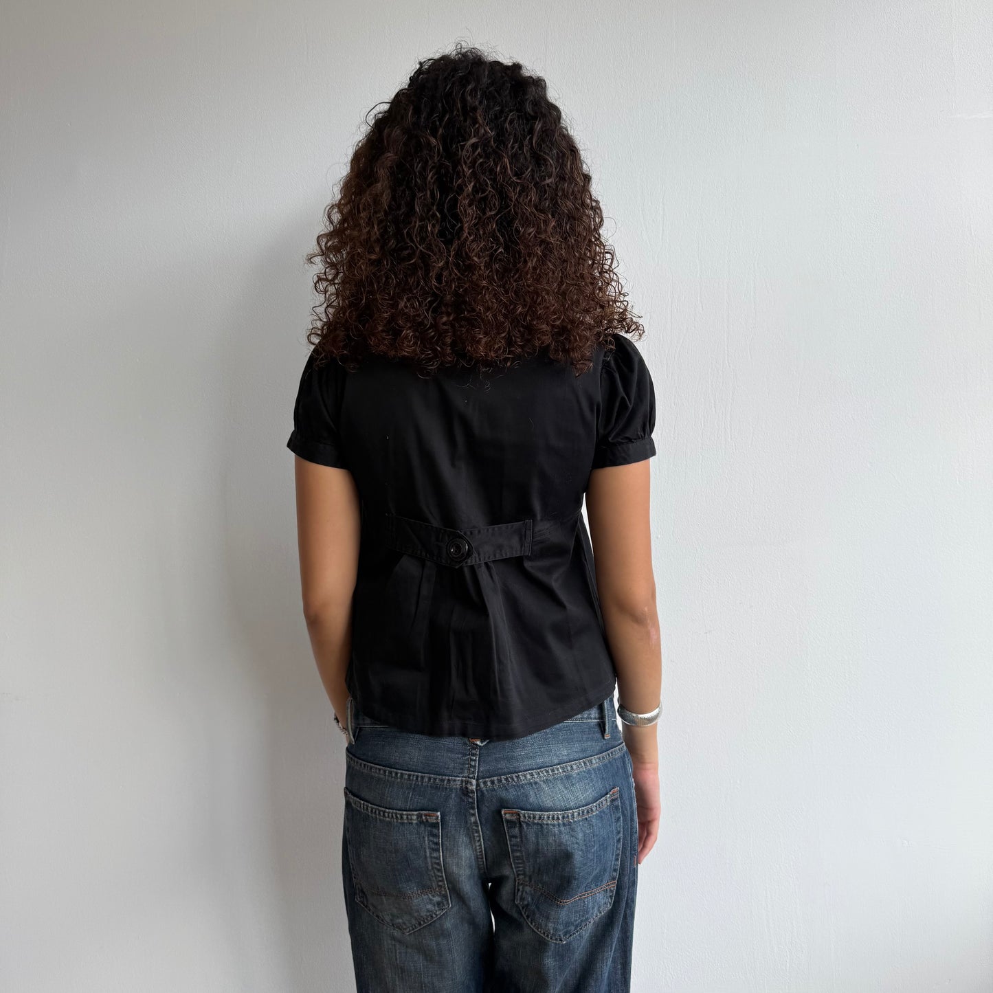Black double breasted short sleeve peacoat - Size S