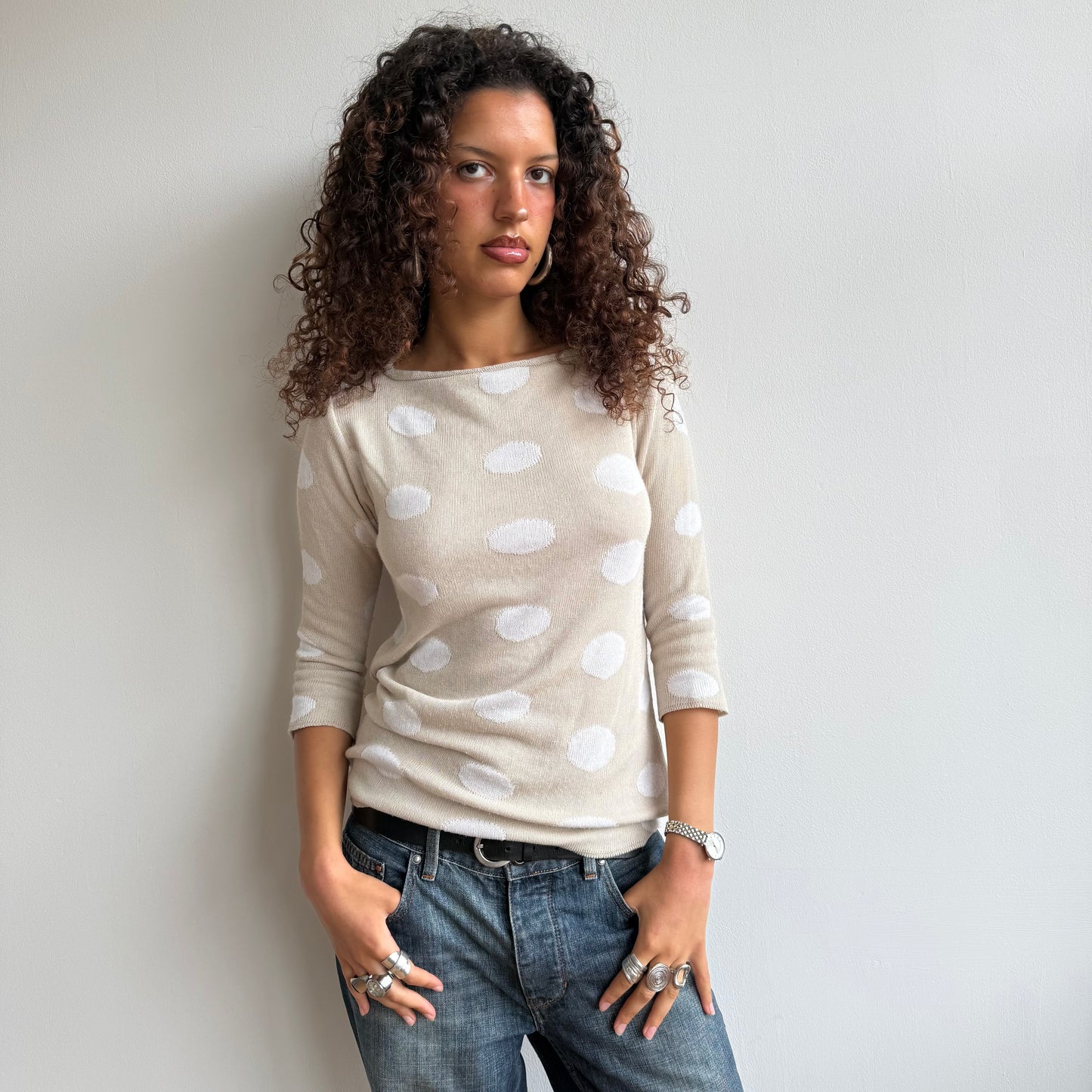 Cream polka dot knit - Size L
