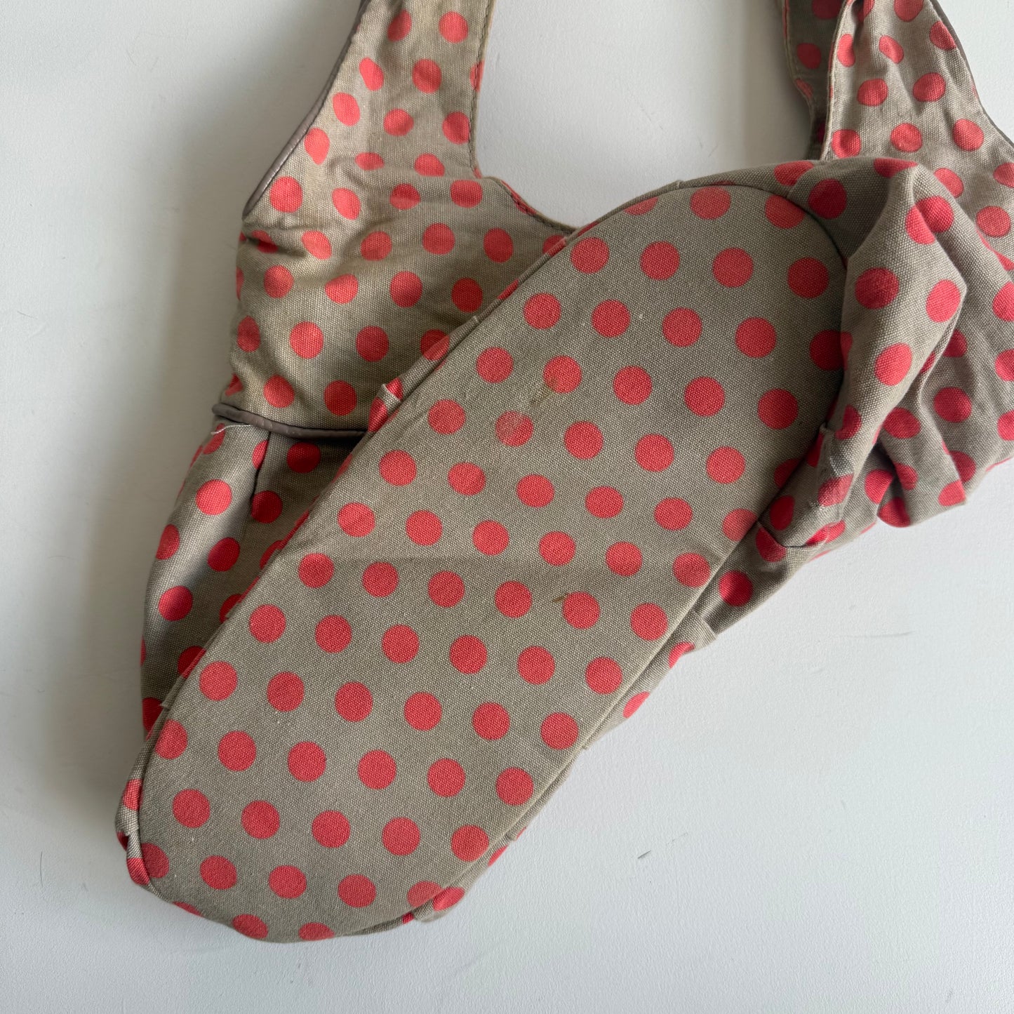 Khaki + orange polka dot bag