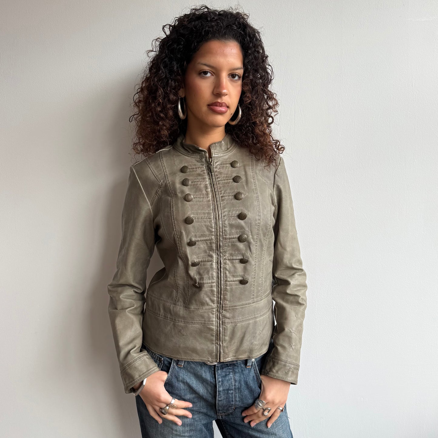 Khaki fur lined military jacket - Size M