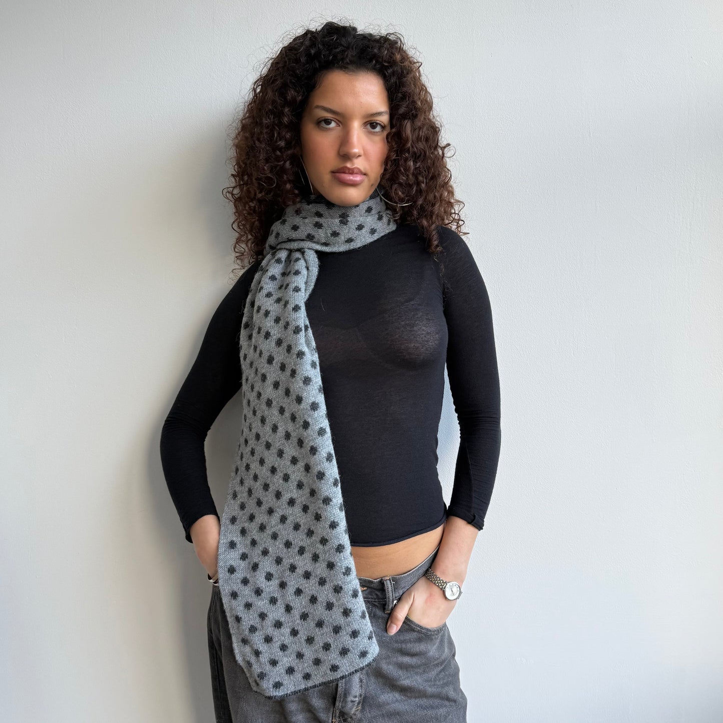 Grey polka dot scarf