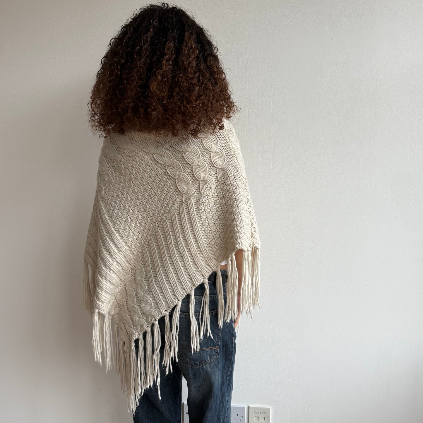Cream tassel poncho - One Size