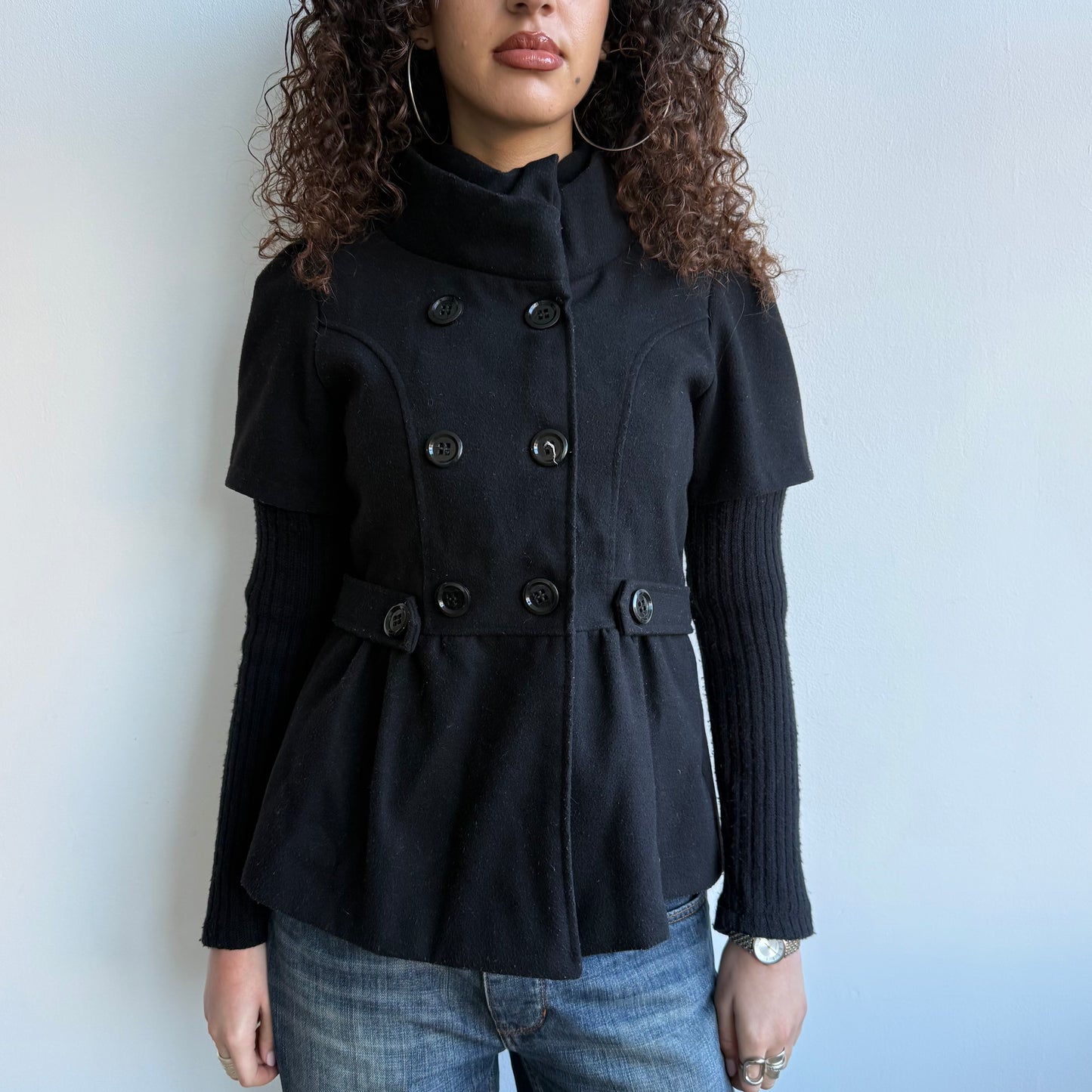Black bi-material peacoat - Size M