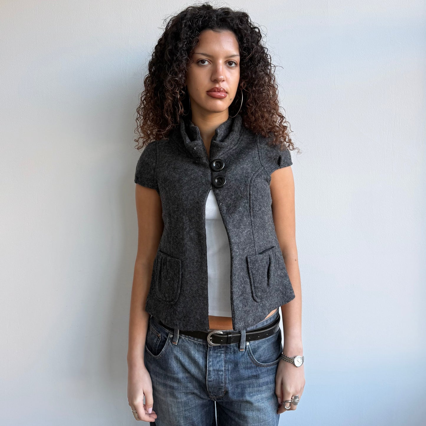 Grey short sleeve peacoat - Size S