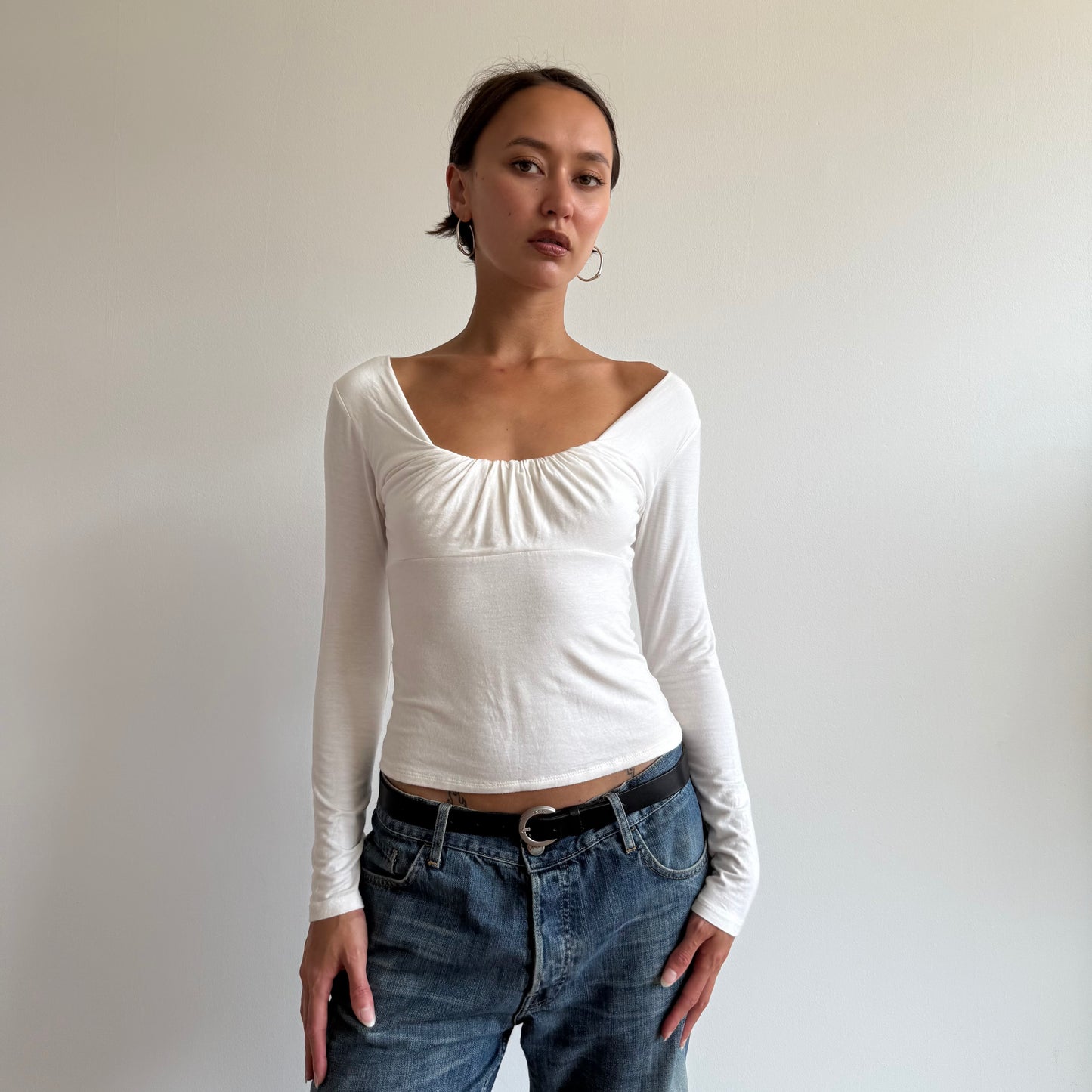 White long sleeve milkmaid top - Size S