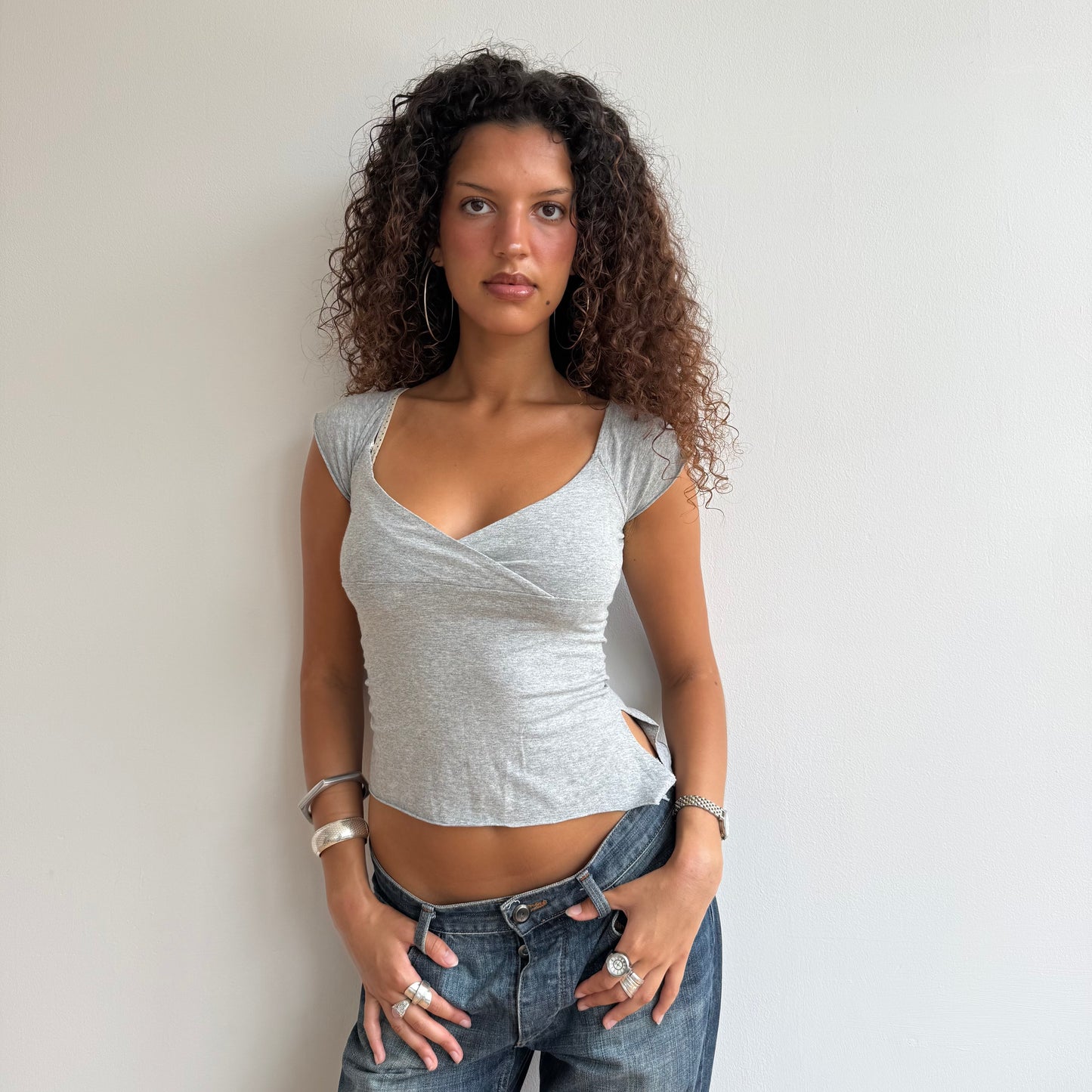 Grey asymmetric wrap top - Size S