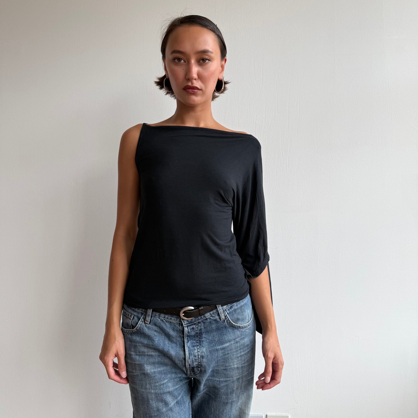 Black one shoulder long sleeve top - Size S