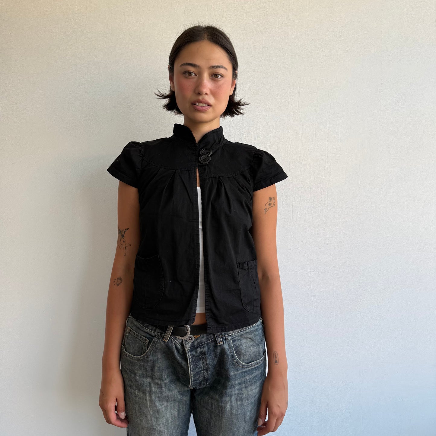Black short sleeve peacoat - Size S
