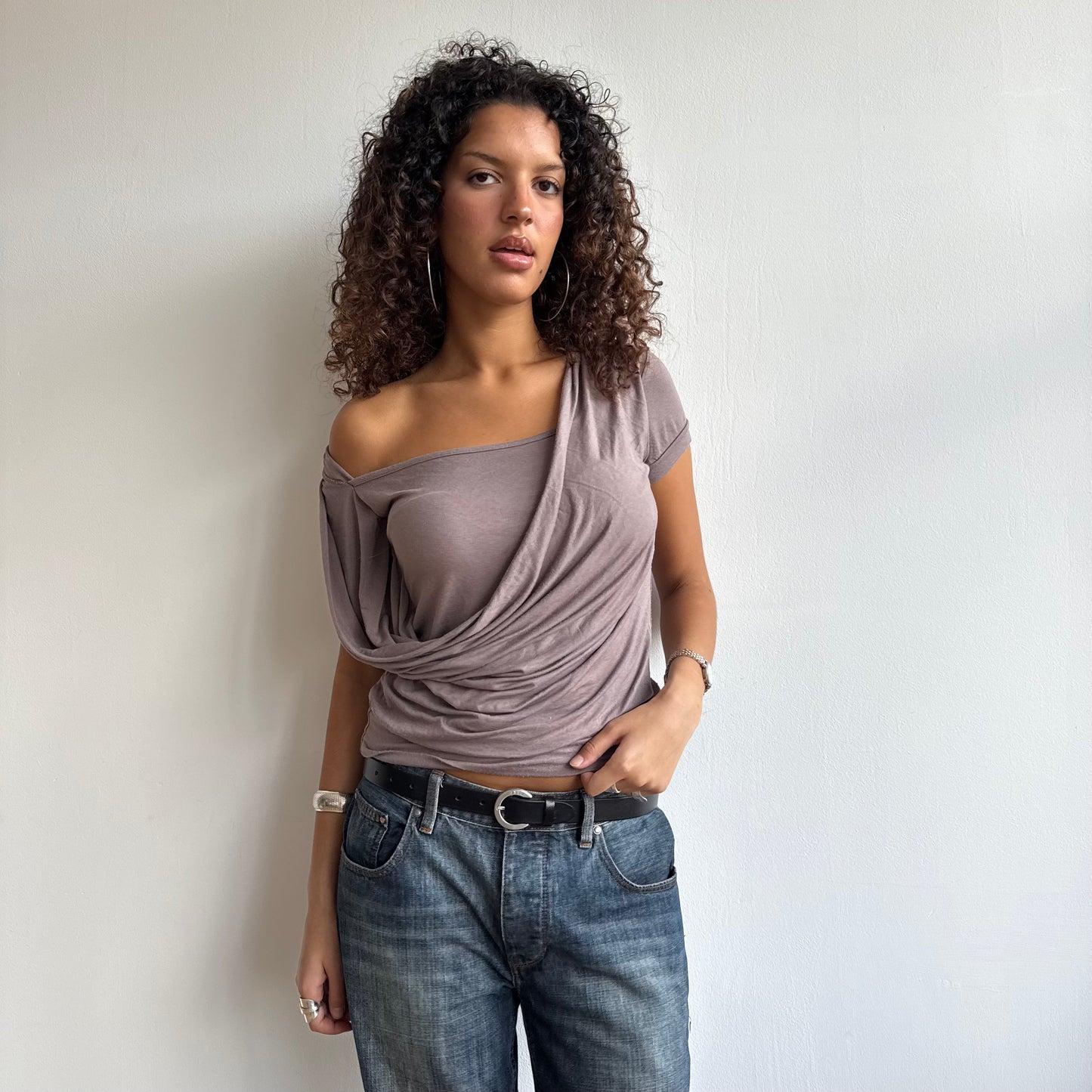 Taupe cowl neck top - Size M