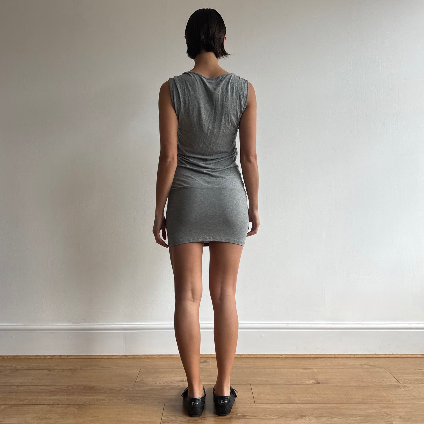 Grey Morgan ruched cowl midi dress - Size S