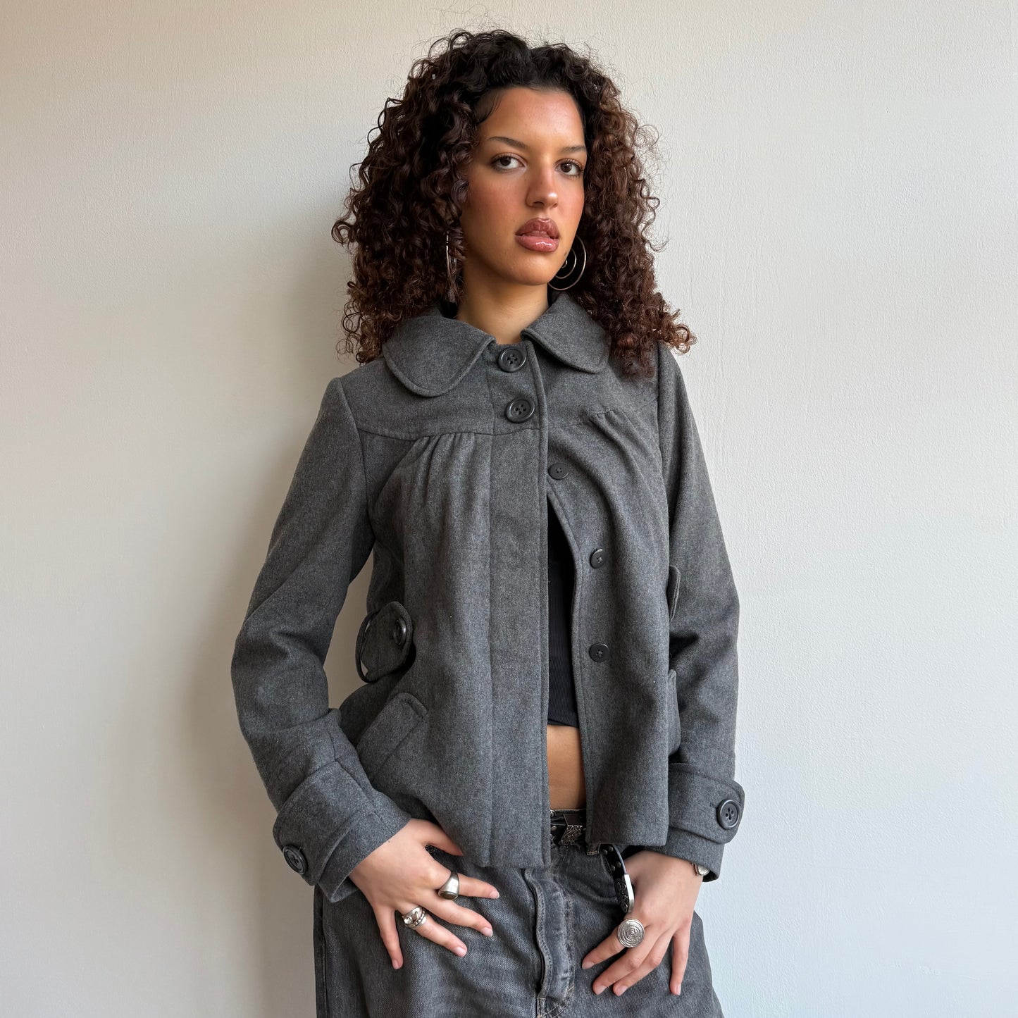 Grey hood peacoat - Size S