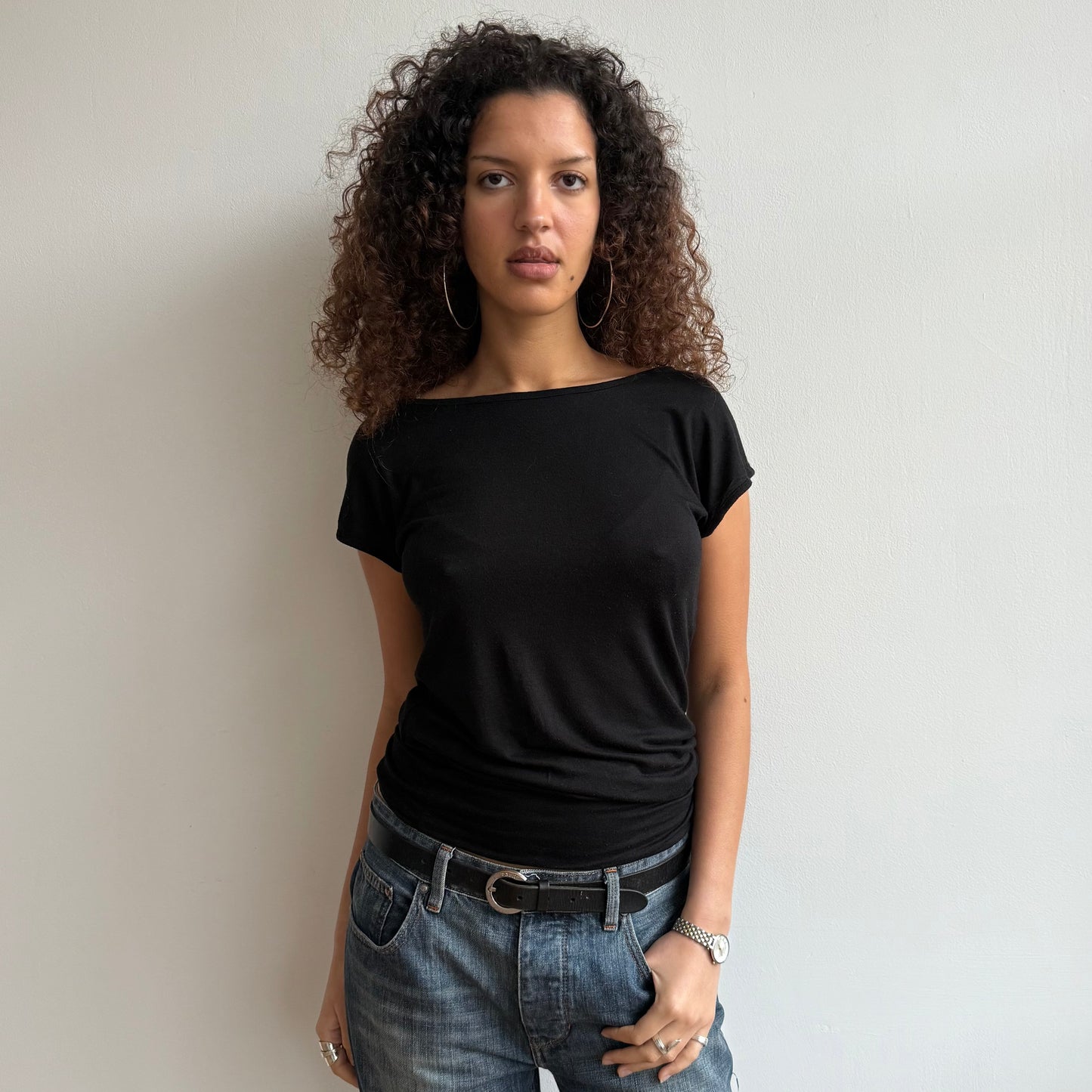 Black keyhole slouchy t-shirt - Size M