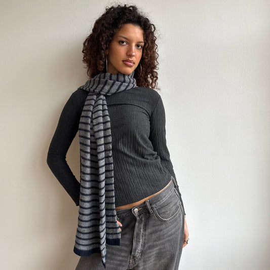 Grey and navy stripe scarf