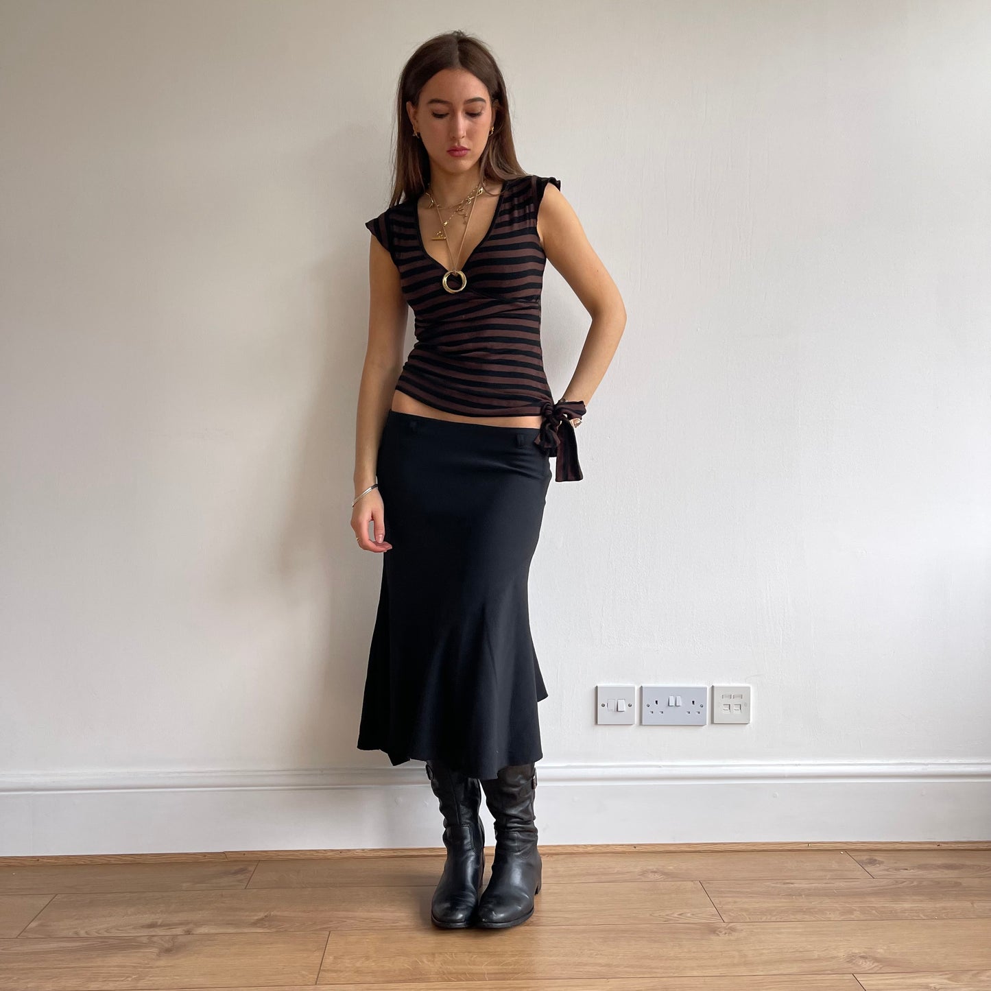 Brown and black stripe top - Size S