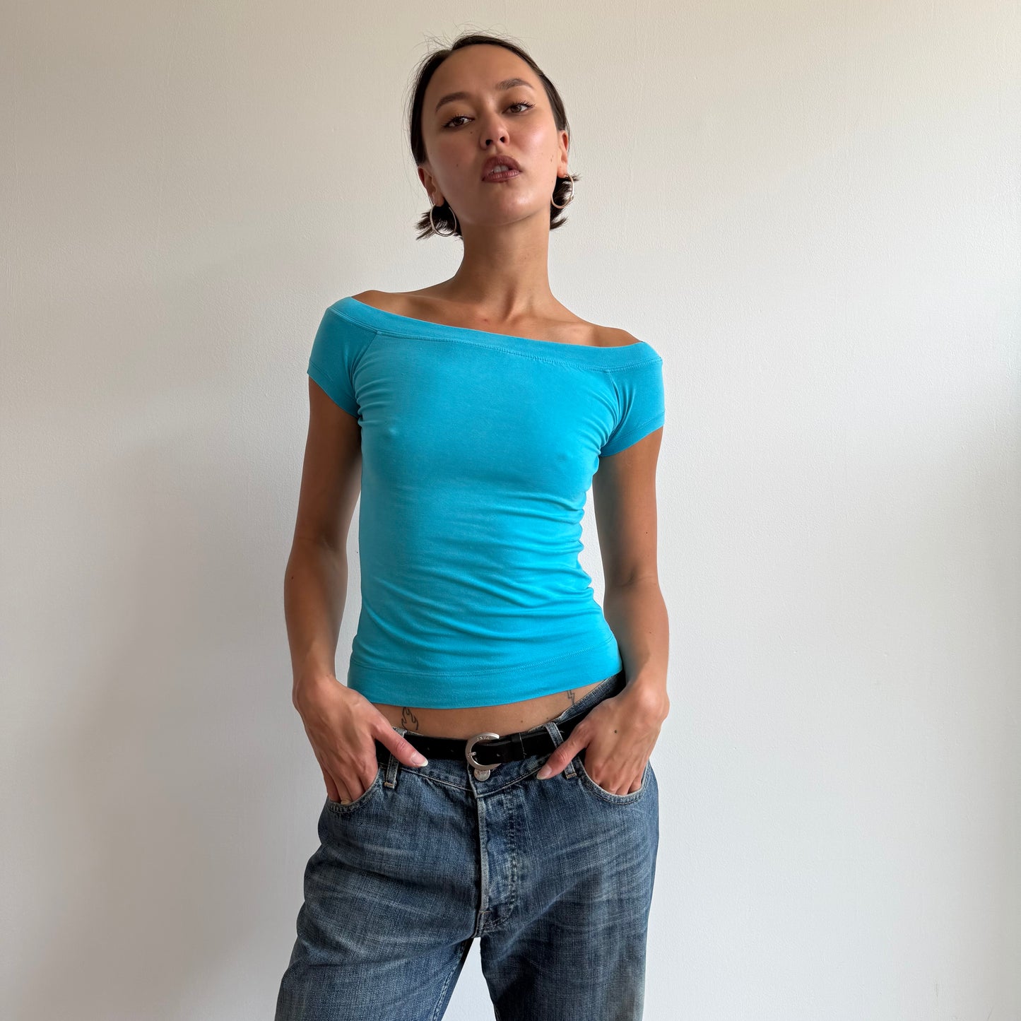 Blue bardot top - Size S