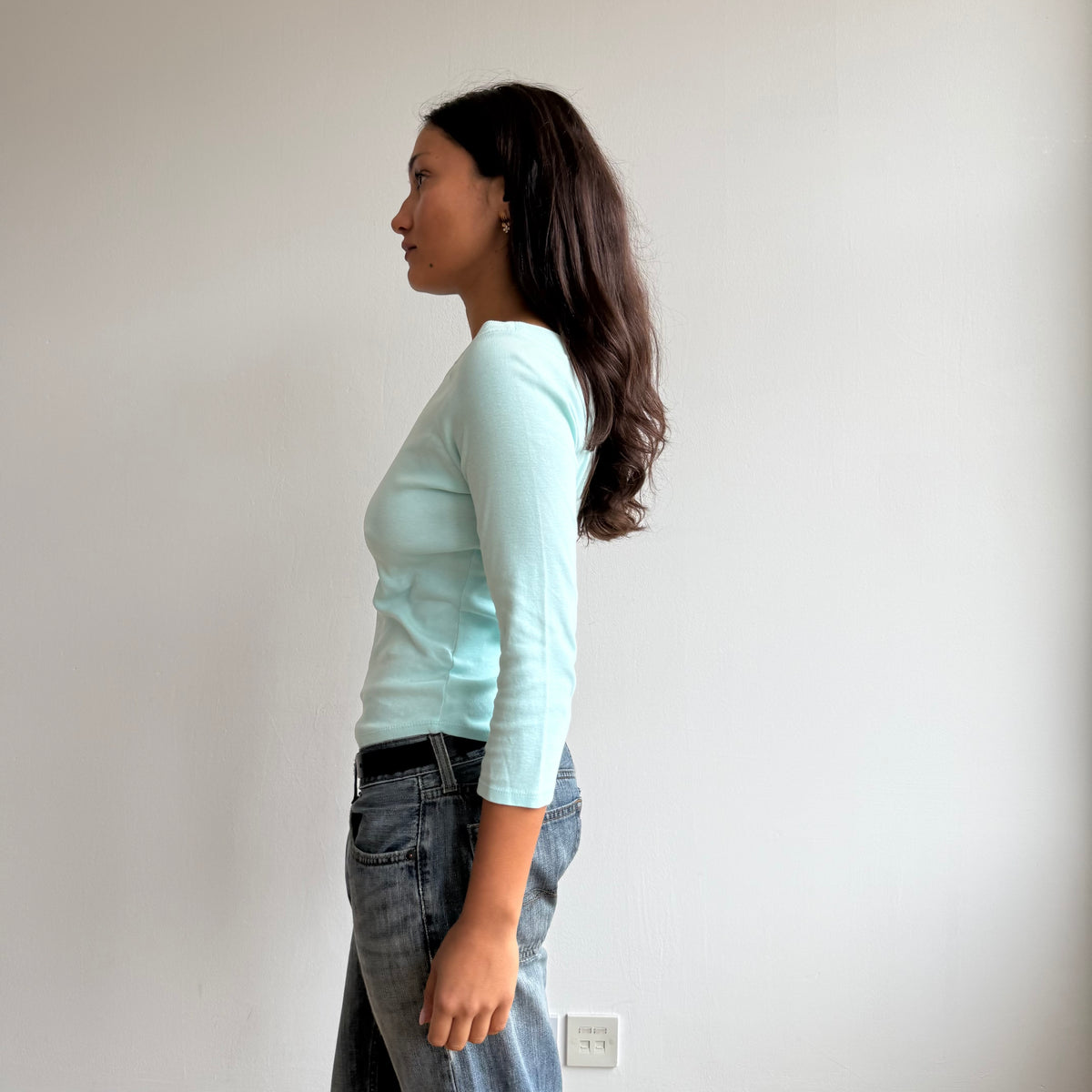 Turquoise 3/4 sleeve top - Size S