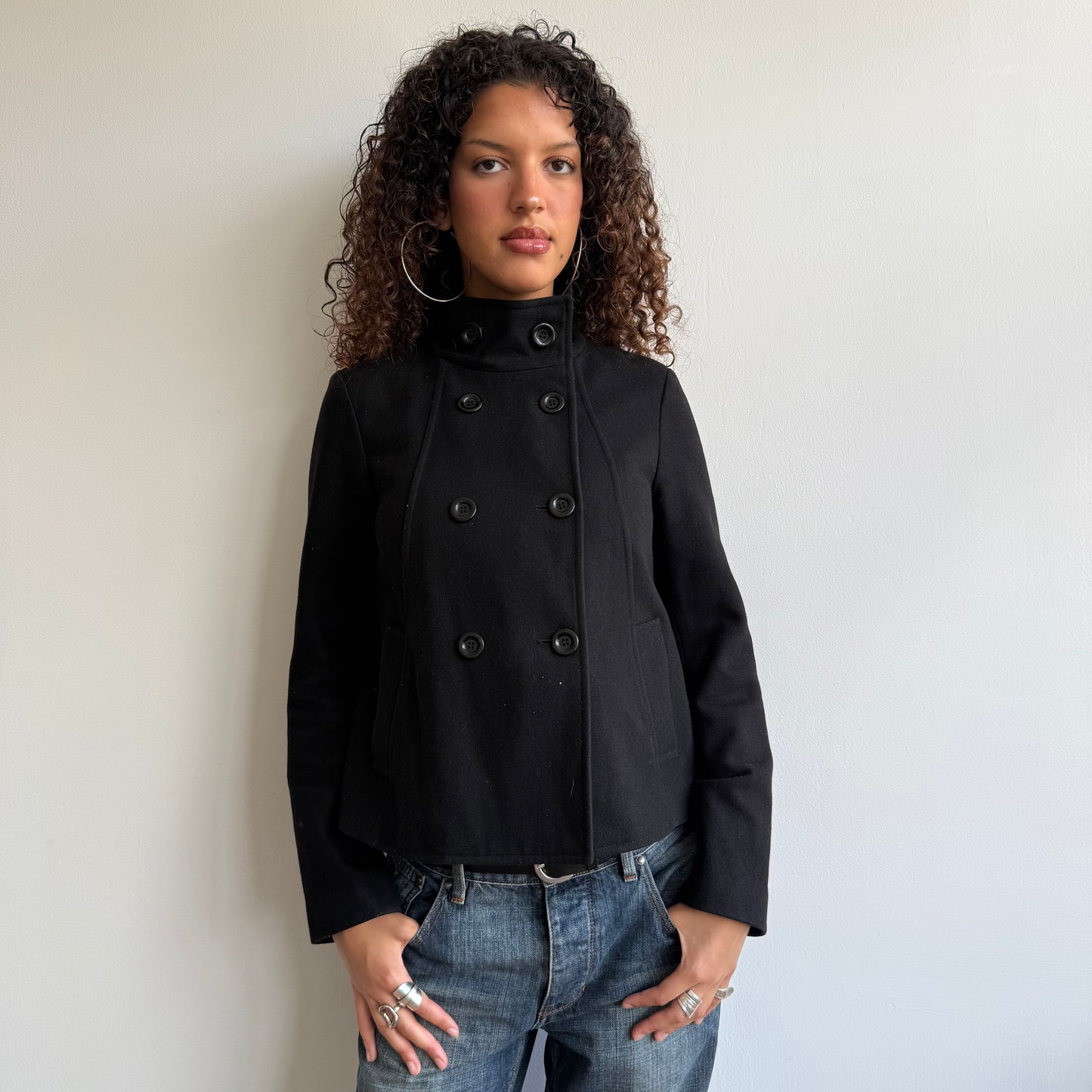 Black high neck peacoat - Size S