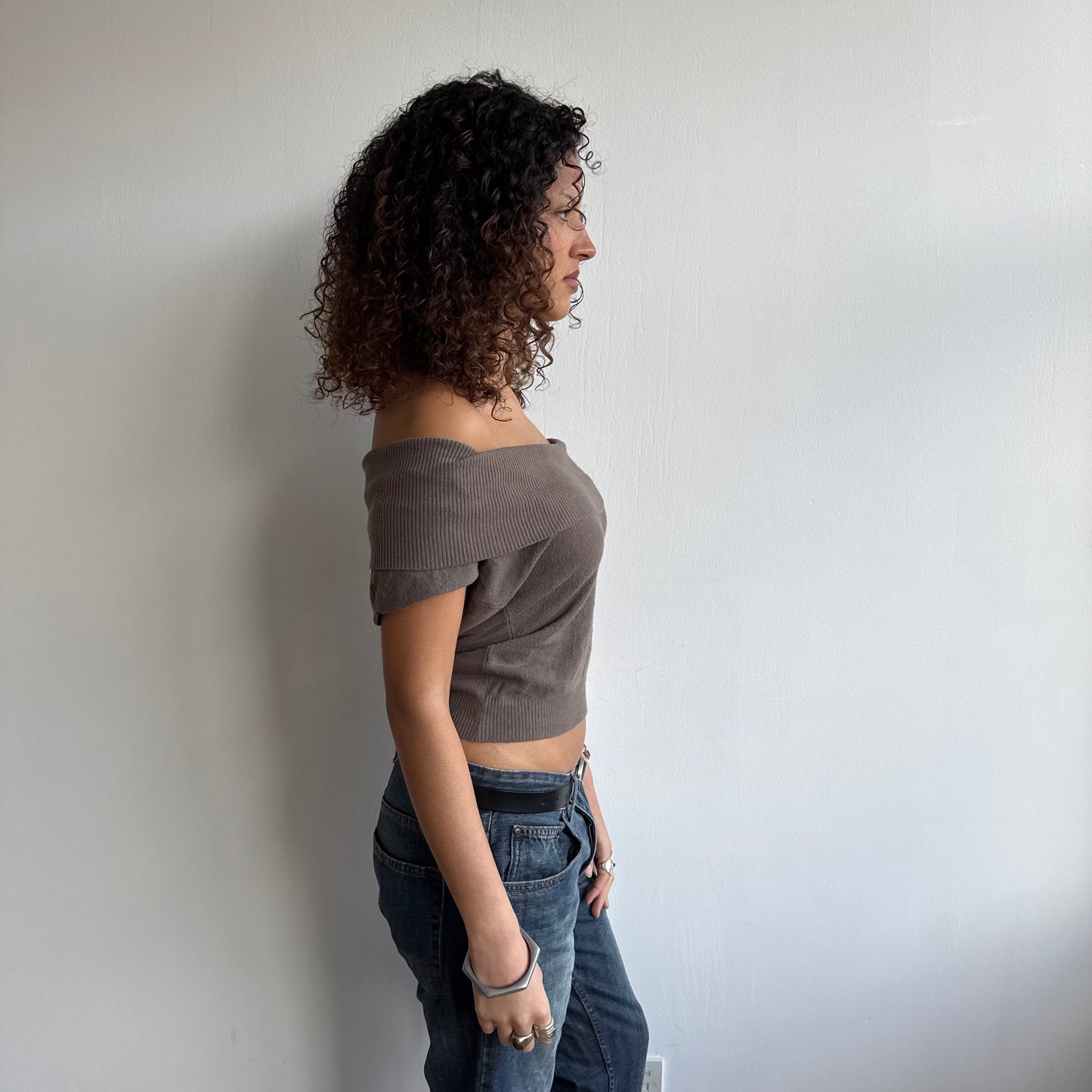 Taupe bardot/cowl knit - Size S/M