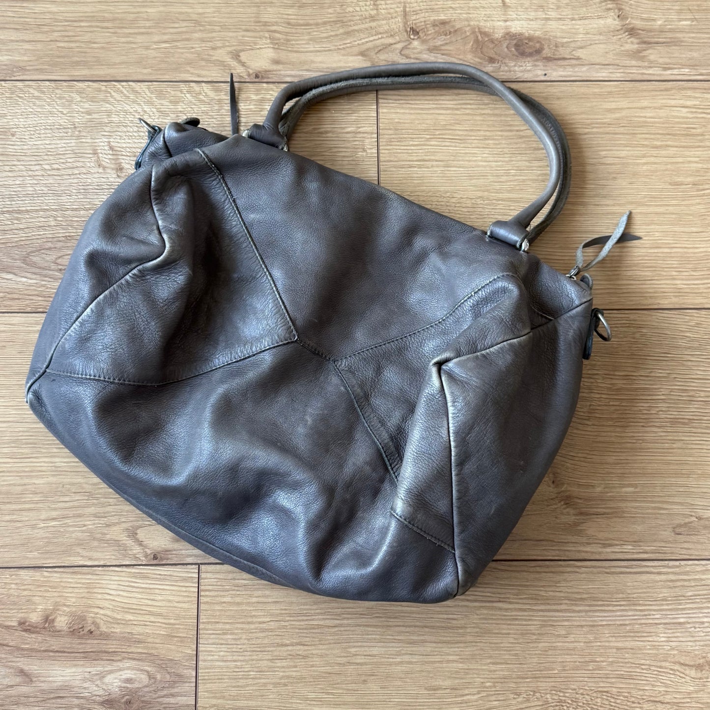 Grey zip leather bag - One Size