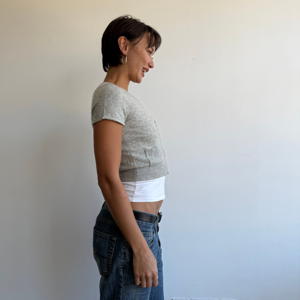 Cropped grey button cardi - Size XS