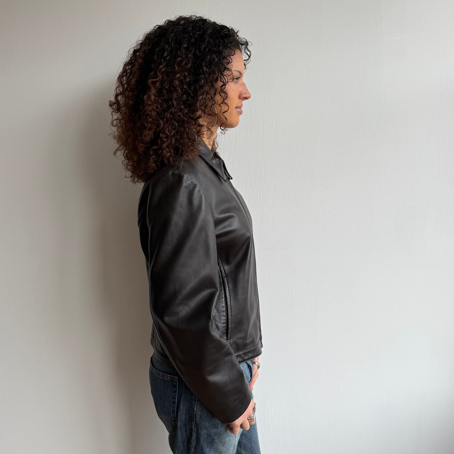 Brown leather jacket - Size M/L