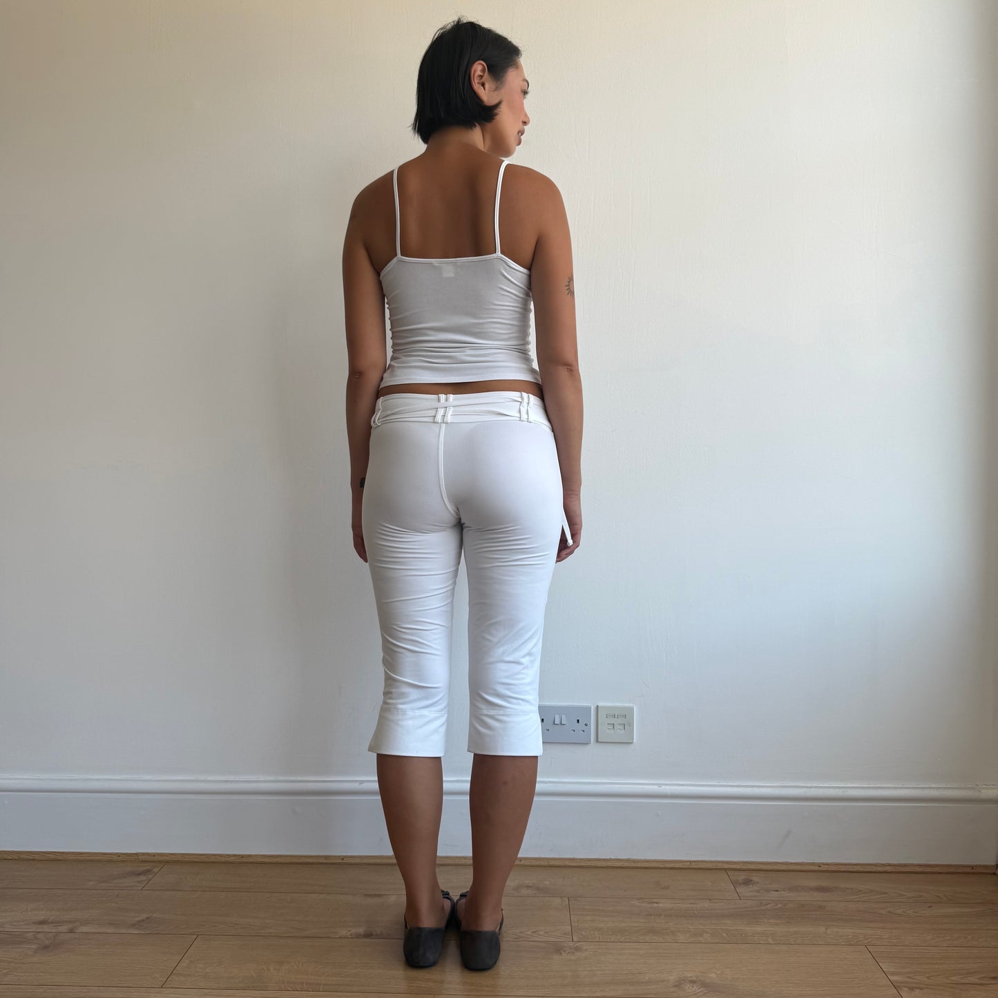 White Adidas tie belt capris - Size S