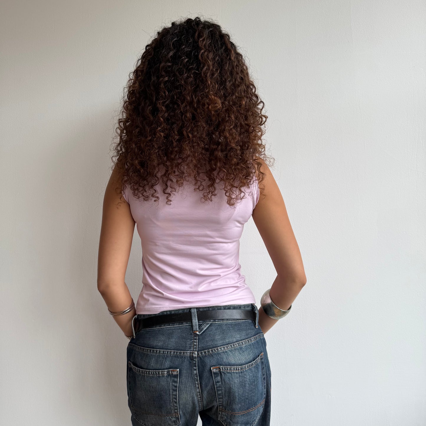 Pink slinky bateau neck top - Size S/M